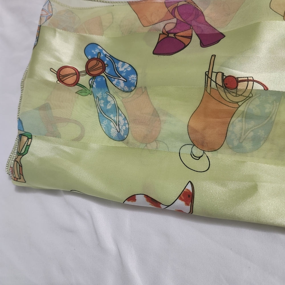 Vibrant Yellow Printed Satin Scarf with Multicolor Motifs - Picture 6 of 6